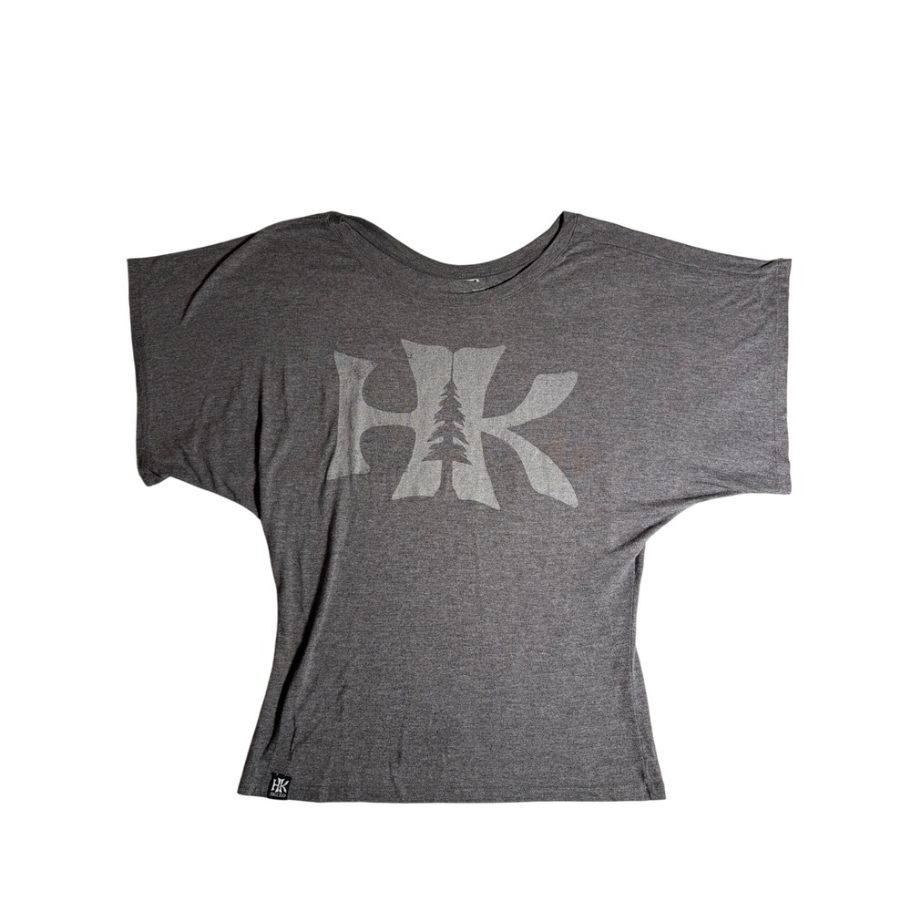 Hill Kid Womens Charcoal Grey Dolman Sleeve HK Logo Graphic Tee Shirt Small
